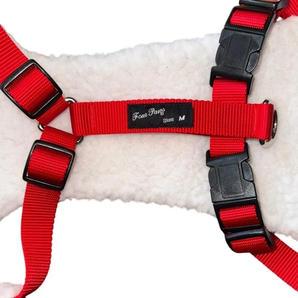 Four Paws Red Fleece-Lined Dog Harness Jacket Small-Med 11x15 Cozy Winter